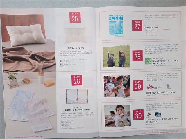 枕やタオルも選べる大和証券グループ本社の株主優待品カタログの画像